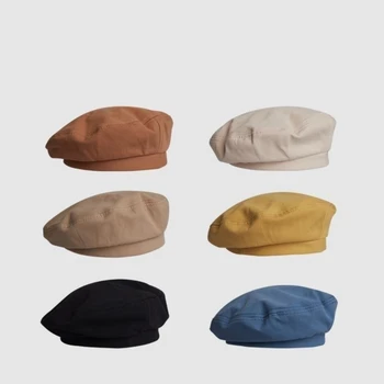 Kadınlar Basit Newsboy Şapka Düz Renk Bere Şapka Rahat Sokak Kapaklar Unisex Kenevir Vahşi Sekizgen Ağız Kap Erkekler için Kış Bahar Şapka