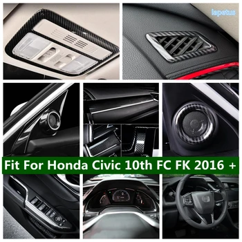 Gösterge Paneli Ekran Çerçevesi Okuma ışıkları Kapak Bardak Tutucu Trim Honda Civic 10th FC FK 2016-2020 Karbon Fiber İç