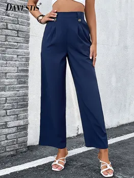 Basit Banliyö Takım Elbise Pantolon Kadın 2023 Yaz Bahar Yaz Gevşek Rahat Geniş Bacak Pantolon kadın Moda Ofis Pantolon