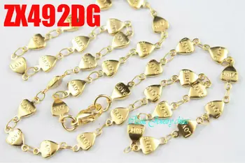 altın rengi 5.5 mm AŞK kalp zincir paslanmaz çelik kolye bayan moda takı kazak zinciri 20 adet ZX492DG