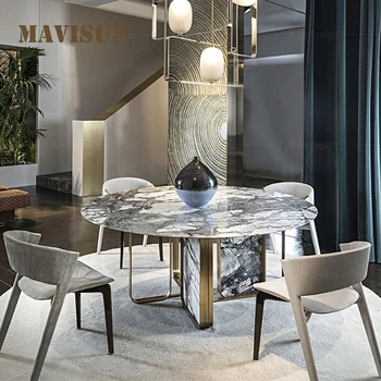 Lüks Mermer yemek Masası ve Sandalyeler italya'dan Estetik Tasarım Büyük Villa Mutfak Masası İçin Büyük Yaratıcı Zarif Atmosfer