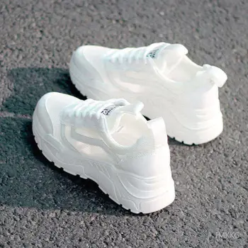 Kadın Yaz Beyaz spor ayakkabı 2023 Yeni Rahat nefes örgü ayakkabı Kadın Dantel-up kaymaz Platform Sneakers Zapatillas Mujer