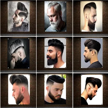 Erkekler için en iyi Saç Modelleri Poster Duvar asmak için bayrak Goblen Saç Kesimi ve Tıraş Afiş duvar tablosu Salon Berber Dükkanı Dekor Sticker