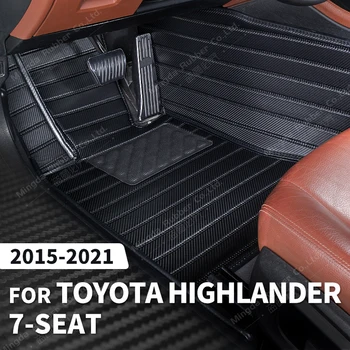Özel Karbon Fiber tarzı Paspaslar Toyota Highlander İçin 7-Seat 2015-2021 16 17 18 19 20 Ayak Halı Oto İç Aksesuarları