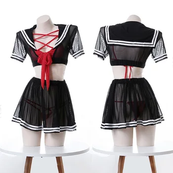 Japon iç çamaşırı seti Lolita Bandaj Şeffaf Cosplay Kostüm Okulu Kız JK Üniforma Kıyafet Seksi Kawaii Sevimli Denizci Elbisesi