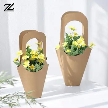 2 adet Kolu Kraft Kağıt Çiçek Çanta Çiçek Sarma Hediye Çiçek Ambalaj Kutuları Ev Düğün Parti Dekorasyon için