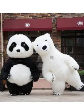 Panda Maskot Şişme Giyim 2 M / 2.6 M / 3 M Dev Yetişkin Yürüyüş Rol Yapma Giyim Doğum Günü Partisi Performans Sahne