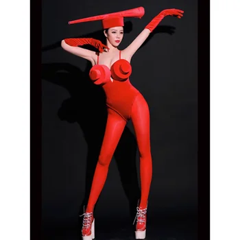 2023 Yeni Seksi Bodysuit Yetişkin Gece Kulübü Sürükle Kraliçe Kostüm Dans Elbise Kadın Rave Şapka Festivali Elbise Kulübü Sahne Kıyafeti