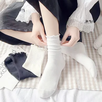 Ilkbahar Yaz Pamuk Çorap Kadın INS Moda Yaz Sevimli Kawaii Katı Fırfırlı Fırfır Çorap Pamuk Japon Moda Çorap