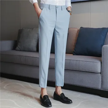 Erkekler Yaz İş Resmi Pantolon Düz Renk Rahat Kore Slim Fit Takım Elbise Pantolon 2023 Düğün Sosyal Ofis Pantolon Artı Boyutu 38-28