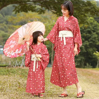 2023 Cadılar Bayramı Oynar Edo Dönemi Wu Fu Ri Serisi Düzenli Giysiler Ebeveynler ve Çocuklar Gevşek Pijama Kırmızı Çiçek Kimono