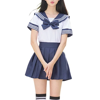 Japon Tarzı Öğrenci Kız Okul Üniformaları Kızlar Donanma Kostüm Kadınlar Seksi Donanma JK Takım Denizci Bluz Pilili Etek Seti
