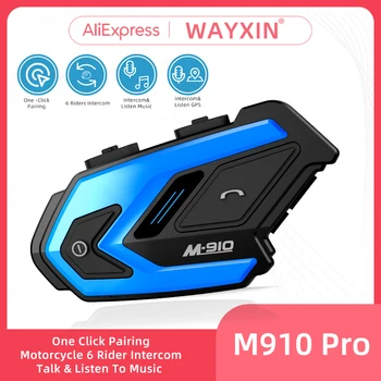 WAYXIN Kask Kulaklık M910 Pro Motosiklet 6 Binici İnterkom, Bir Düğme Eşleştirme, Konuşma ve Aynı Anda Müzik Dinlemek