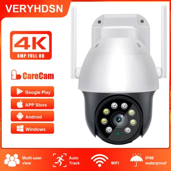 Açık 4K 8MP Wifi Gözetim Kamera Güvenlik Monitörü Video Gece Görüş Tam Renkli Kameralar Su Geçirmez CCTV IP Otomatik İzleme