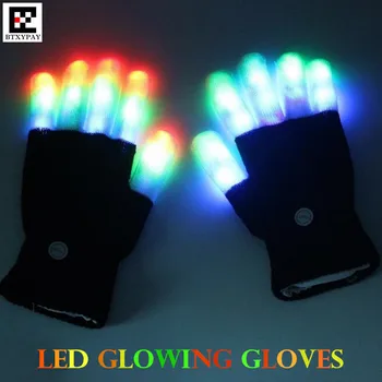 200 pairs cadılar bayramı Cosplay Rave LED ışıklı eldiven renkli ışık örme eldiven parmak parlayan yanıp sönen Unisex iskelet eldiven