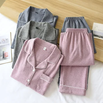 Fdfklak Gecelik Severler Derong Pijama Setleri 2 Adet Uzun Kollu Pijama 2021 Sonbahar Kış Yeni Gelenler Çiftler Pijama