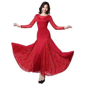 Kadın Modern dans elbise vals balo salonu dans tango ulusal standart dans elbise dantel dikiş uzun