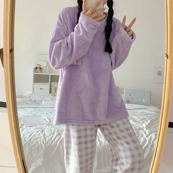 2023 Kış Kadın Pijama Seti Pazen Sıcak Gecelik Takım Elbise Tatlı Kız Loungewear Pijama Rahat Öğrenciler Kadife Pijama Uyku Giysileri