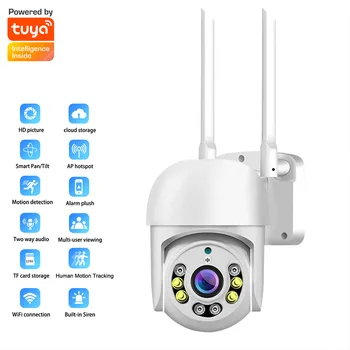 2MP 1080P Tuya APP Gündüz Gece Tam Renkli Gece Görüş Kablosuz PTZ IP Dome Kamera AI İnsansı Hareket Algılama Güvenlik Monitörü