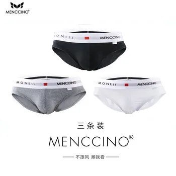 3 adet / grup Menccino erkek külot, külot, düşük katlı seksi U dışbükey spor, genç erkek moda pamuklu pantolonlar