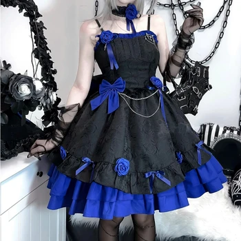 Viktorya dönemi tarzı Lolita Elbise Gotik Japon Tarzı Zarif Gül Çiçek Yay Elbiseler Harajuku Punk Y2k Cosplay Kostümleri Lolita Giyim