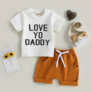 Yaz Yürüyor Çocuk Giysileri Bebek Giyim Erkek Setleri Mektup Baskı kısa kollu tişört ve Elastik Cep Şort Setleri 2 adet Kıyafetler