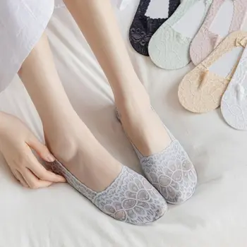Dantel Çorap Terlik Kadın Yaz Silikon kaymaz Düşük Kesim Ayak Bileği Tekne Çorap Kadın Düz Renk Görünmez No Show Çorap