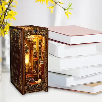 3D ahşap bulmaca Dollhouse Booknook oturma odası dekor için led ışık ile
