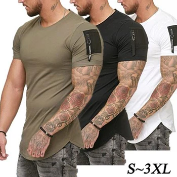 NO. 2 A1189 Yeni Yaz günlük t-Shirt Erkekler Moda Fermuar Kollu O Boyun Hip Hop Gömlek Tops Pamuk Tişörtleri Erkek Tee Boyutu M-3XL