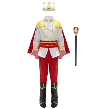 Çocuk Boys Kraliyet Kral Prens Roleplay Kıyafet Üstleri Pantolon Kemer Pelerin Kafa Bandı Truncheon Çorap Seti Ortaçağ Kral Cosplay Kostüm