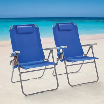 2'li Yatar 4 Konumlu Büyük Boy Plaj Sandalyesi, Mavi, 12,6 Lb, 33,86 X 25,98 X 39,96 inç