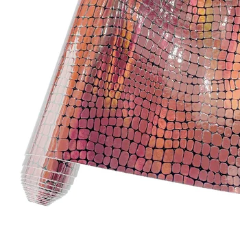 Holografik ayna kabartmalı suni deri çanta malzeme PU dikiş kumaşı DIY üretim çanta yüzey / el yapımı