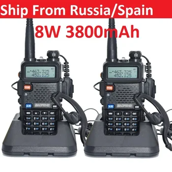 1/2cs yüksek kaliteli Walkie Talkie Baofeng uv 5r gerçek 8 W 1800 mah / 3800 mAh CB radyo amatör radyo communicador Baofeng UV-5R avcılık için