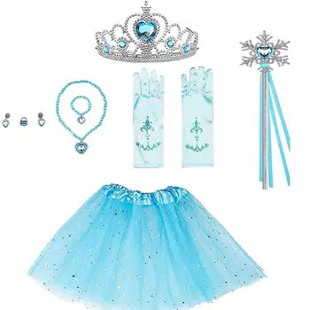 10 Adet Elsa Giydirme Aksesuarları Seti 10 Adet Çocuk Takı Giydirme Oyun Seti Dahil Eldiven Etek Prenses Taç Bilezik Küpe