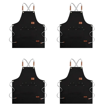 ABSF 4X şef önlüğü Çapraz Geri Önlük Erkekler Kadınlar İçin, Pişirme Önlükleri Ayarlanabilir Askıları Ve Büyük Cepler(Siyah)