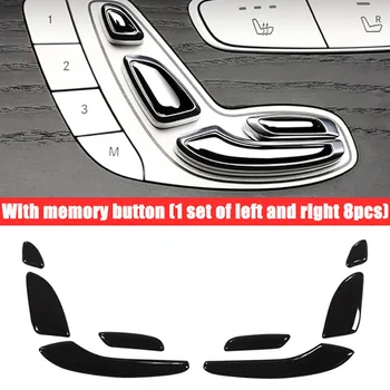 8 ADET Siyah Oto Araba Kapı Koltuk Ayar Düğmesi Anahtarı Kapağı Sticker Trim için Mercedes Benz E C GLC Sınıfı W213 W205 X253