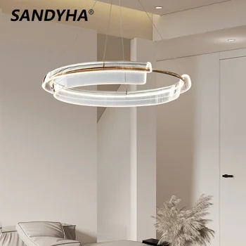 SANDYHA Avize iç mekan aydınlatması Lampe Suspendue Plafond Luminaria Pendente Para Sala De Jantar Kristal Lamba Lampara Colgante