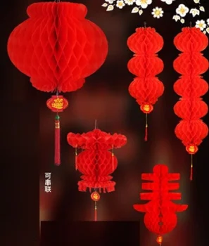 Çin Yeni Yılı Kağıt Kırmızı Fener Ev Kapalı Açık Kolye Dekorasyon Festivali Düğün Sahne Süsleme