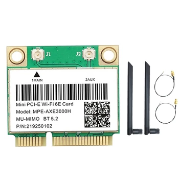 MPE-AXE3000H WiFi Kartı + Çift Anten WiFi 6E 2400Mbps Mini PCI-E BT 5.3 802.11 AX 2.4 G / 5G / 6Ghz Wlan Ağ Kartı