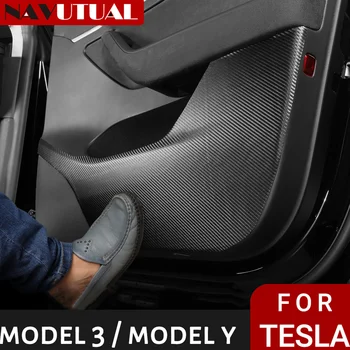 NAVUTUAL Tesla Modeli Y 2020-2023 için Araba Kapı havasız ortam kabini Altında Pano Anti Kick Pad Yan Kenar Filmi Koruyucu Çıkartmalar