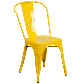 Perry Ticari Sınıf Sarı Metal Kapalı-Açık İstiflenebilir Sandalye yemek sandalyesi Modern yemek masası restoran sandalyesi