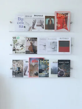 Özelleştirilmiş Akrilik Şeffaf kitap rafı Stüdyo Ekran Standı Duvara Monte resimli kitap Standı Modern Duvar Basit dergi rafı