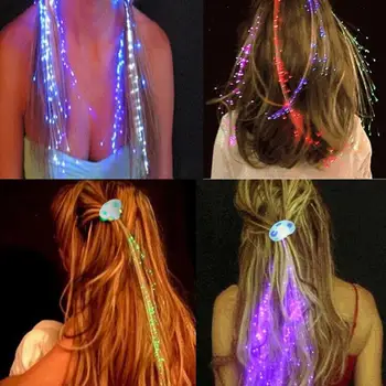 Renkli parlayan saç ışık yanıp sönen Fiber Pigtail saç LED parlayan flaş peruk saç noel yeni yıl tatil parti dekor