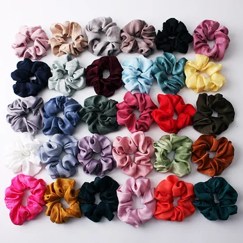 31 Renkler Kadınlar İpek Scrunchie Elastik Saç Bantları Düz Renk At Kuyruğu Tutucu Kızlar Şapkalar Saç Bağları Halat saç aksesuarları