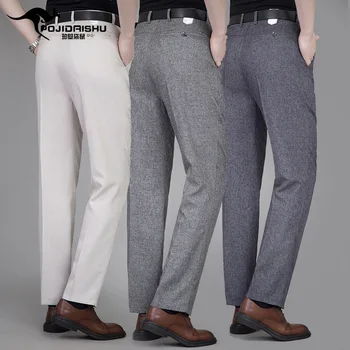 Ticari 2023 Yaz İnce erkek Keten rahat pantolon Nefes Rahat Yaz Düz Yüksek Bel Gevşek Geniş Bacak Pantolon Erkekler