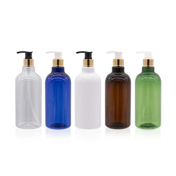 14 adet 500ml Boş Şampuan Pompası Plastik Şişeler Altın Yaka Sıvı Sabunluk Şişe Duş Jeli Yıkama Kabı
