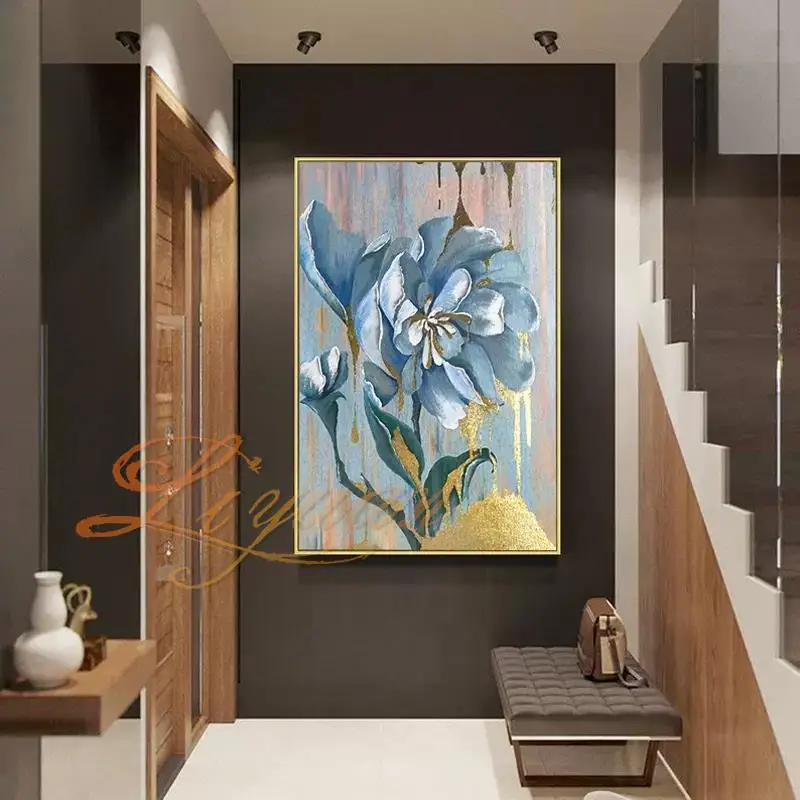 Modern Ev Giriş Dekorasyon Kalın Dokulu Soyut Güzel çiçekler Yağlıboya Duvar Dekor Akrilik Tuval Sanat Showpieces