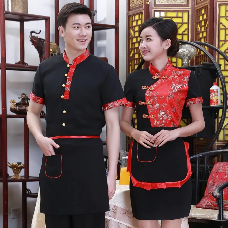 Roman Dingheng Otel İş Elbiseleri yaz giysileri Çiftlik Evi Garson Çin Restoran İş Elbiseleri Kısa Kollu Erkek ve Kadın Mat
