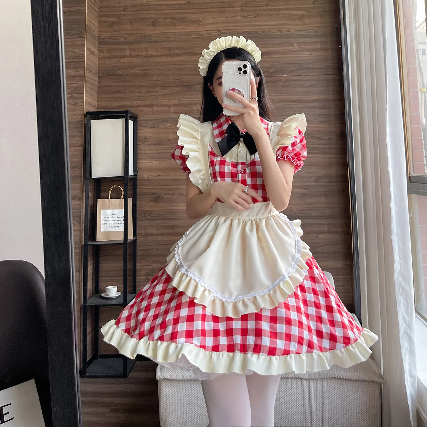 Japon Sevimli Rüzgar Lolita Hizmetçi Elbise Seksi Cosplay Hizmetçi Üniforma Elbise Siyah Kırmızı Kare Artı Büyük Kostümleri Kızlar için 2023 Anime