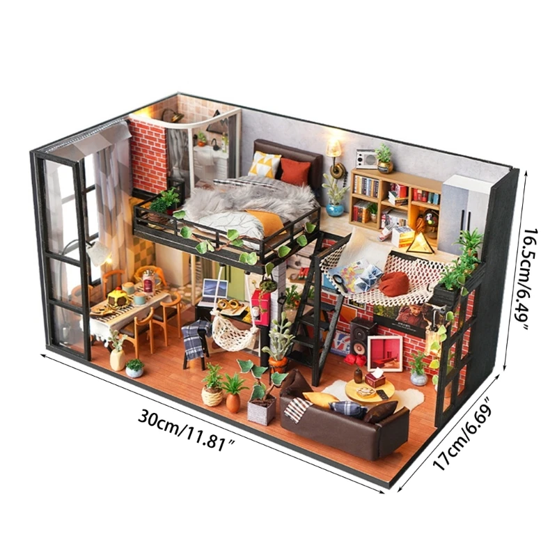 D7WF Dollhouse DİY Minyatür Mobilya Kitleri Mini El Yapımı Zanaat Ev Modeli ile led ışık, tozluk Oyuncak Gençler için